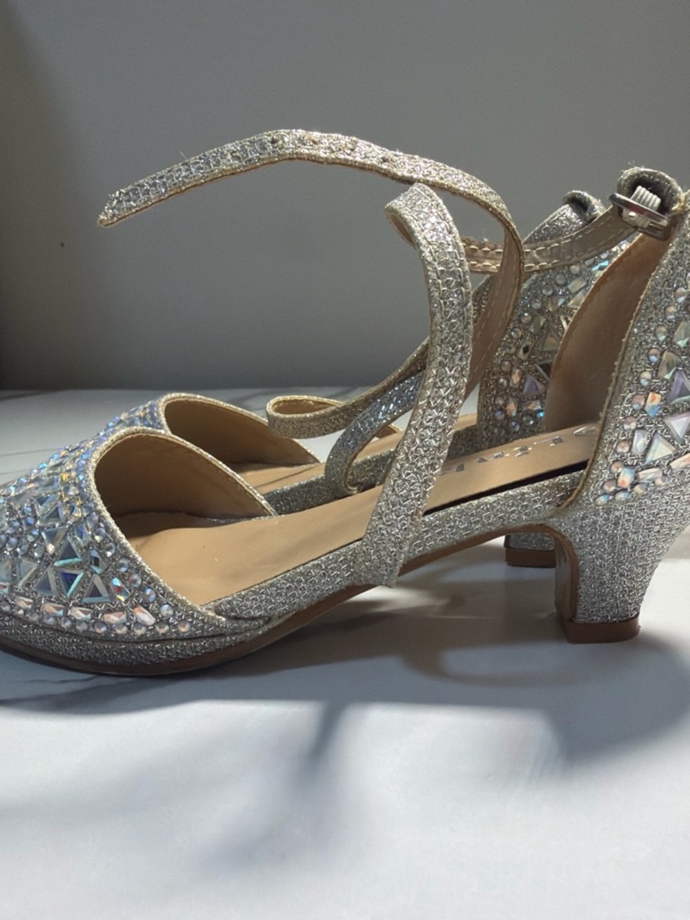 Kids Silver Rhinestone Dress Sandals Size 12